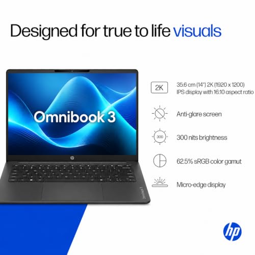 HP OmniBook 3 14 inch Laptop PC, FHD Display, 300 NIts, AMD Ryzen 3 30, 8 GB DDDR5 RAM, 512 GB Gen4 NVMe SSD, AMD Radeon 610M Graphics, Win11, M365* Office24, Iron Gray, 14-hy0030AU
