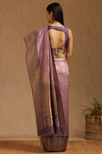 Soch Womens Lavender Tussar Zari Woven Saree With Zari Woven