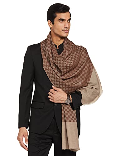 Pashtush Mens Reversible Stole, checkered design Rich Coffee