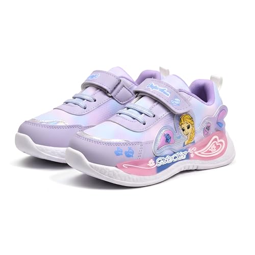 HOOH Girls Character Sneakers, Purple, Hook and Loop Closure, Comfortable Fashion Shoes for Kids (Aqua, UK Footwear Size System, Toddler, Age Range, Medium, 12 Months, 18 Months)