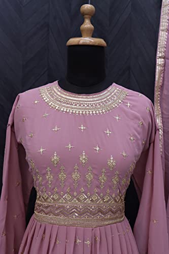 RUDRAPRAYAG Georgette Embroidered Semi-Stitched Maxi Gown For Women Lavender_5XL