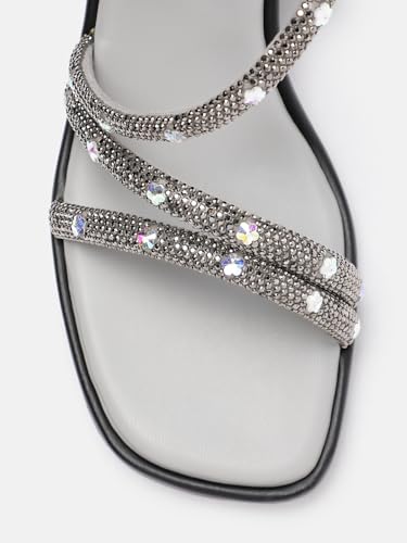 Marc Loire Women Embellished Fashion Sandals with Kitten Heels (Black, UK Footwear Size System, Adult, Women, Numeric, Medium, 4)