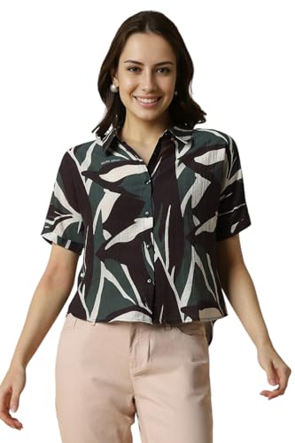Allen Solly Women Green Print Short Sleeves Shirt