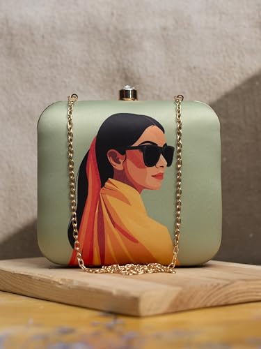 Glam Girl Portrait Printed Clutch