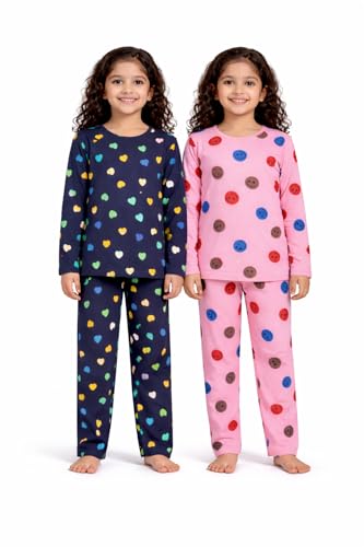 NammaBaby Baby Girls Full Sleeve T-Shirt Pajama Set Pack of 2 | Cotton Night Suit Soft & Cozy | 9-10 Years