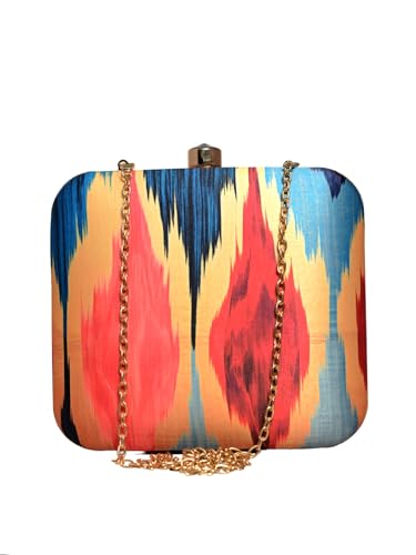 Artklim Red And Blue Ikkat Printed Clutch