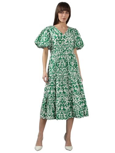 VERO MODA Women's Cotton Green Fit and Flare Dress