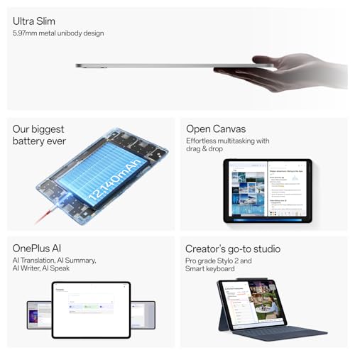 OnePlus Pad 3 World's Fastest Snapdragon 8 Elite Processor, 13.2" 3.4k Screen, 144Hz Adaptive Refresh Rate, 8 Speakers, OnePlus AI, 12140 mAh Battery, 16 GB RAM + 512 GB ROM WiFi, Frosted Silver