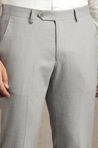 Men Grey Slim Fit Textured Flat Front Formal Trousers