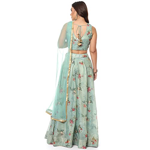 BIBA WOMEN PRINTED FLARED SALWAR KURTA DUPATTA(SKDPHOOL PH8265_SEA GREEN_42)