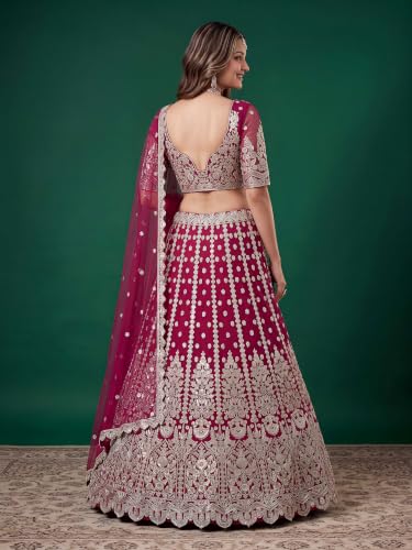 Zeel Clothing Women's Zari Sequins Embroidered Work Soft Net Lehenga Choli With Dupatta (6013-Pink-Womens-Lehenga-Choli-New; Free size)