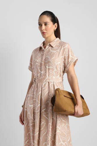 Women Beige Printed Calf Length Casual Dress