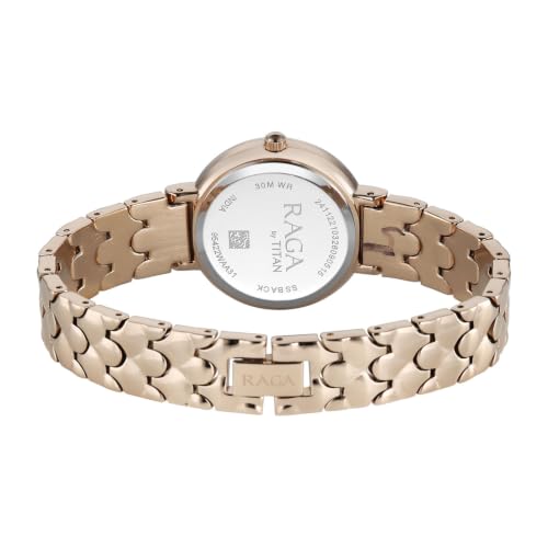 Titan Raga Spotlight 2.0 Quartz Analog 3Hands Display White Dial Rose Gold Color Strap Watch for Women - 95422WM01