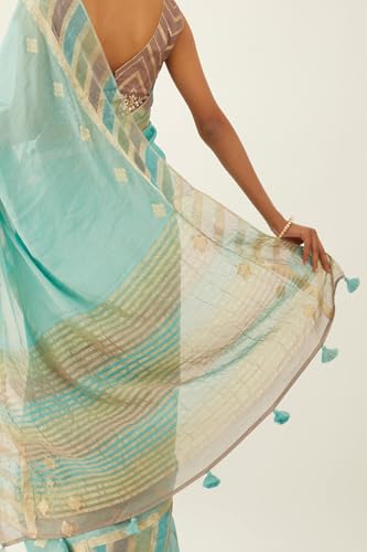 Taneira Women Blue Tissue Georgette Woven Saree with Unstitched Blouse Piece (SPG07J00040-Blue)