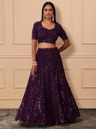Zeel Clothing Womens Georgette Lehenga Choli Semi-Stitched Purple Free Size