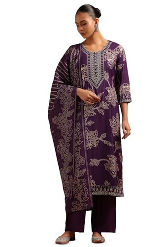 Soch Womens Purple Desert Storm Floral Salwar Suit With Mirror Work