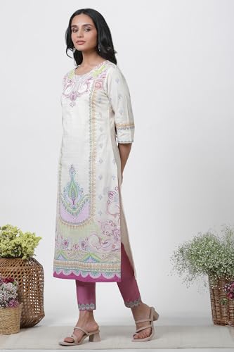 W for Woman Off White Festive Printed Cotton Straight Kurta Set with Slim Pant & Dupatta_23AUWS19241-120721_L