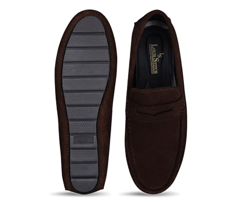 LOUIS STITCH Loafers Formal Shoes for Men | Damsire Underrobe Italian Suede Leather Moccasins | Slip-on Shoes for Business, Casual, Parties | Solid Brunette Brown | UK Size 12 (ITSU)