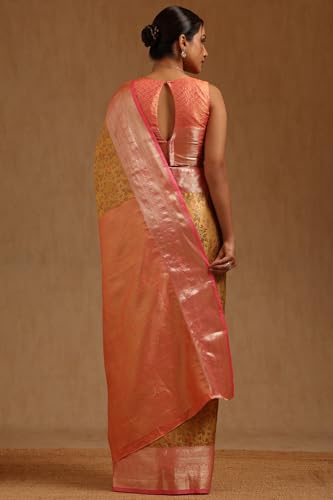 Soch Womens Mustard Silk Blend Floral Zari Woven Saree