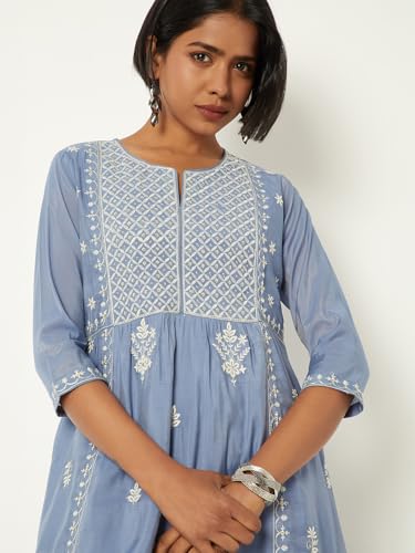 Max Women Embroidered A-Line Kurta(Blue_XXL)