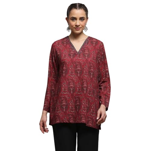 Biba Women Maroon Black Polyester Straight Printed Kurta_40