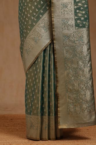 Soch Womens Olive Soft Silk With Zari Woven Saree With Zari Woven