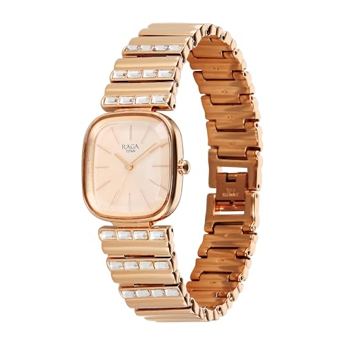 Titan Raga Glimmers Quartz Rose Gold Shaped Dial Women's Watch | Water Resistant Watch | Watches for Women Analog - 95339WM01F
