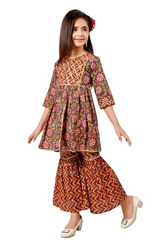 Arshia Fashions Baby Girl's Cotton Sanganeri/Floral Printed Kurti With Sharara Dress Clothing Set