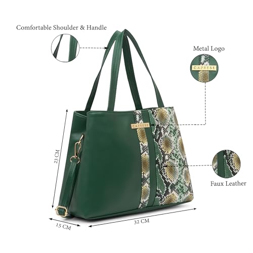 Caprese Molly Medium Satchel Bag for Women with Adjustable & Detachable Strap | Multiple Compartments | Versatile Shoulder, Crossbody & Handheld Bag for Work, Travel, and Everyday Use (Olive Green)