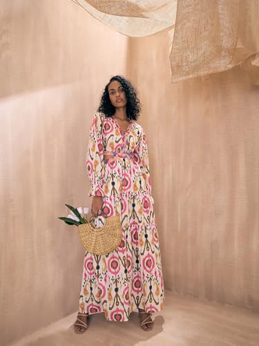 Pink Paprika by Sassafras Women's White Ikat Print Waist Cut-Out Maxi -XS