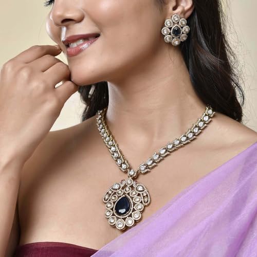 VOYLLA Kundan Opulence Noor Mahal Kundan Necklace Set For Women|Women Short Necklace Sets|Gift For Women|Wedding|Party|Ethnic|Kundan Polki|