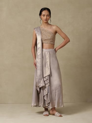 Silver Solid Saree Draped Saree With Blouse