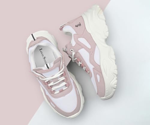 LOUIS STITCH Pink-White Sneakers for Women | Comfortable Sneakers | LSLD-SNK-01-PK | UK-6