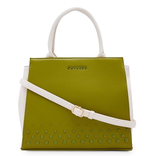 Caprese Donna Medium Satchel Bag for Women with Adjustable & Detachable Strap and Multiple Compartments | Versatile Shoulder, Crossbody & Handheld Bag for Work, Travel, and Everyday Use (Olive)