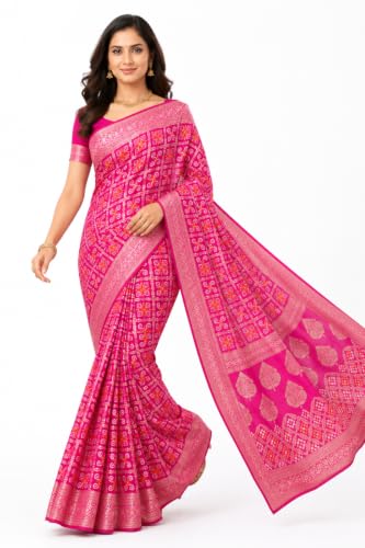Banarasi Woven Khadi Georgette Bandhani Saree Pink