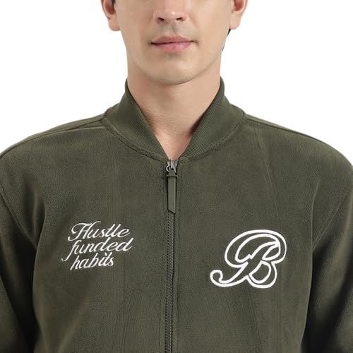 United Colors of Benetton Regular Fit Band Collar Textured Vibe Check Varsity Polar Jacket (Size: XL) - 25A2VLRJ3677I902