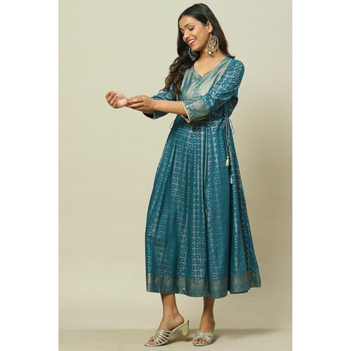 Rangriti Women Teal Blue Liva Kalidar Dress_32