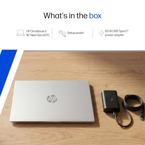 HP Omnibook 5 OLED (Previously Pavilion), Snapdragon X Processor 45 Tops (16GB LPDDR5x, 1TB SSD) 2K,16''/40.6cm, Win11, Office24, Silver, 1.59kg, fb0001QU, Multi-Day Battery AI Laptop