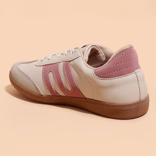 TRASE Casual Sneaker Shoes for Women | Soft Cushioned Insole | Sneakers for Woman | Lightweight | Comfortable | Stylish, Trendy Girls and Women Sneakers with Laces (Peach-Cream, 6 UK)