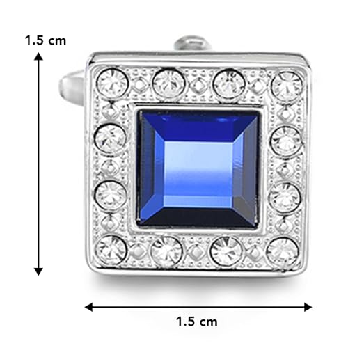 Peora Silver Plated Ocean Blue Navy Swarovski Crystal Square Cufflinks for Men Boys Business Gift