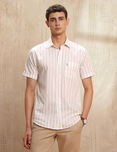U.S.Polo ASSN. Men's Striped Tailored Fit Shirt (USSHT3133H_Beige