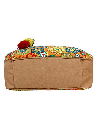 Anekaant Florid Printed Canvas & PU Shoulder Bag Beige & Multi