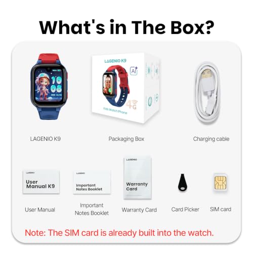 LAGENIO K9 Kid AI Smartwatch with GPS and Phone, 1.78'' AMOLED 4G for Kids with Video Call, Alarm Clock, School Mode, IP68 Waterproof Kids Smartwatch for Teens Ages 6 and Up