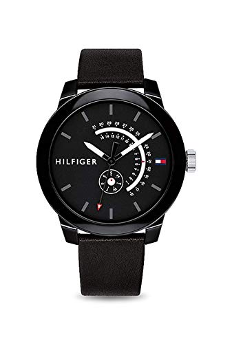 Tommy Hilfiger Quartz Analog with Date Black Dial Leather Strap Watch for Men-NETH1791479