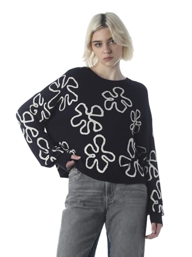 ONLY Women's Self Design Regular Fit Navy Blue Sweater