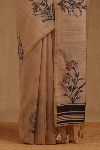 Soch Womens Beige Tussar Woven Design Saree