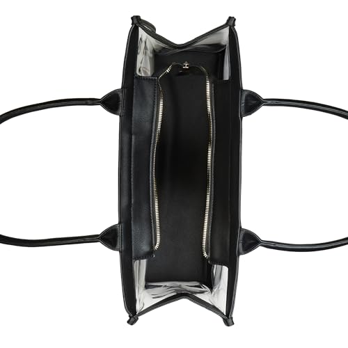 Caprese Madonna Laptop Tote Bag X-Large | Stylish Transparent Handbag with Butterfly Charm with Comfortable Handles & Secure Zip Closure | Shoulder Bag | Perfect for Office & Casual Use (Black)