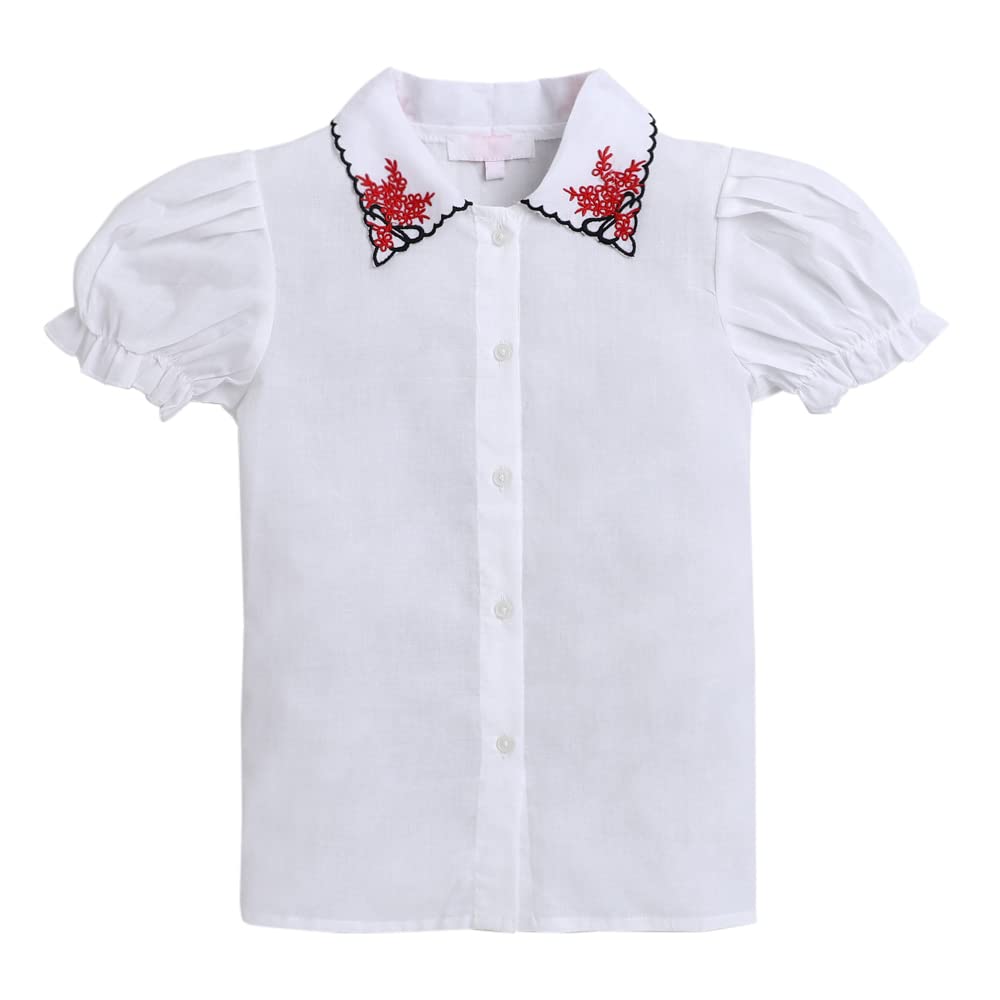 Hopscotch Cotton Girls Floral Embroideshirtskirt Set In White Color For Ages 7-8 Years