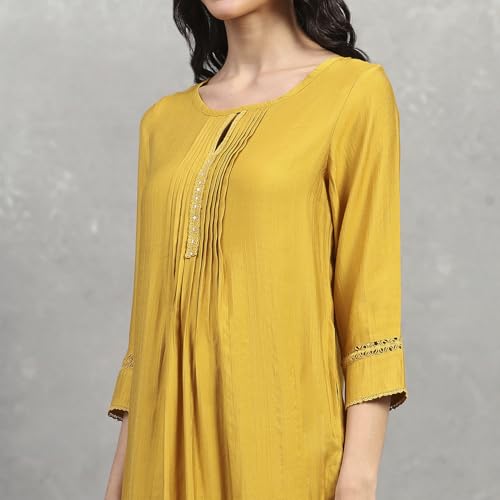 Rangriti Women's Viscose Blend Solid Straight Kurta (RROZ20972AW25YEL_Yellow