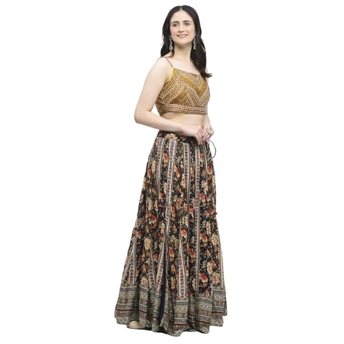 BIBA Women's Polyester Lehenga Sets (SKDBOLD9697AW24NVY_Navy_36)